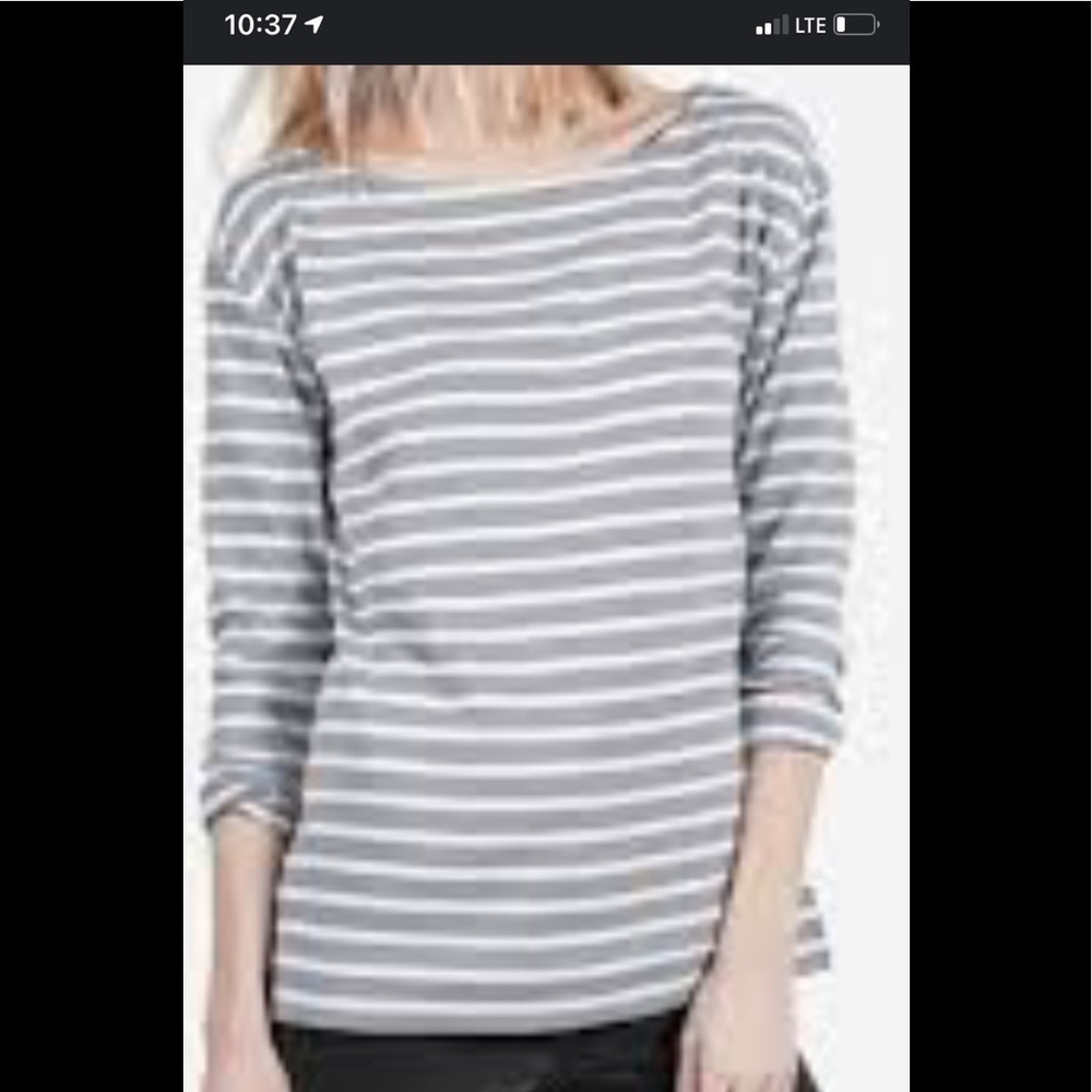 Everlane Boatneck Striped Gray/ White Long Sleeve Women's Top XS